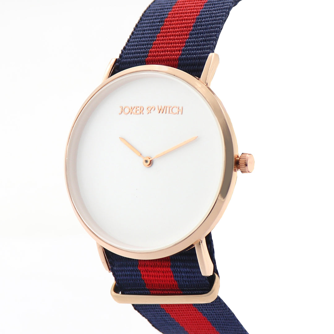 Classic White Large Dial Blue & Red Nato Strap Unisex Watch