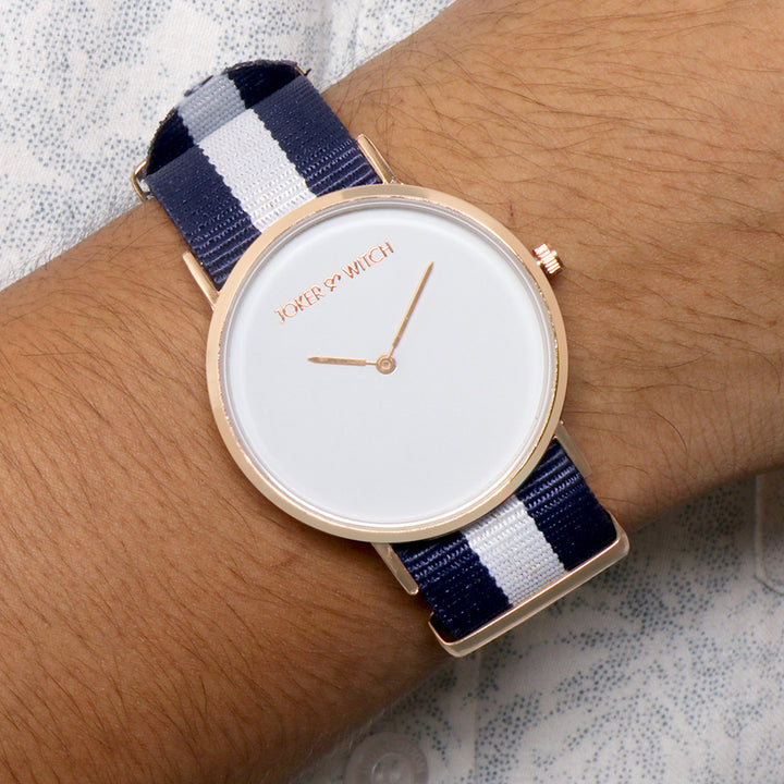 Classic White Large Dial Blue Nato Strap Unisex Watch