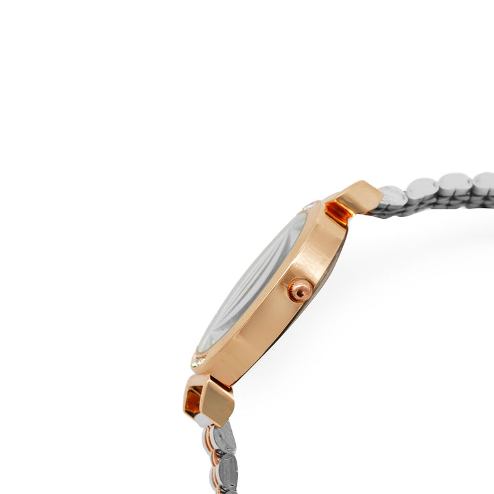 Petite White Medium Dial Dual Tone Linked Chain Strap Women's Watch