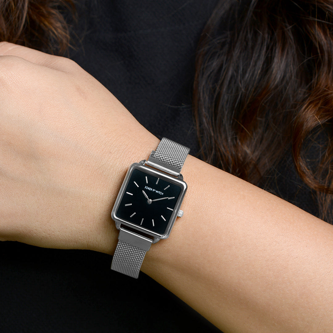 Vintage Black Small Square Dial Silver Magnetic Strap Women's Watch