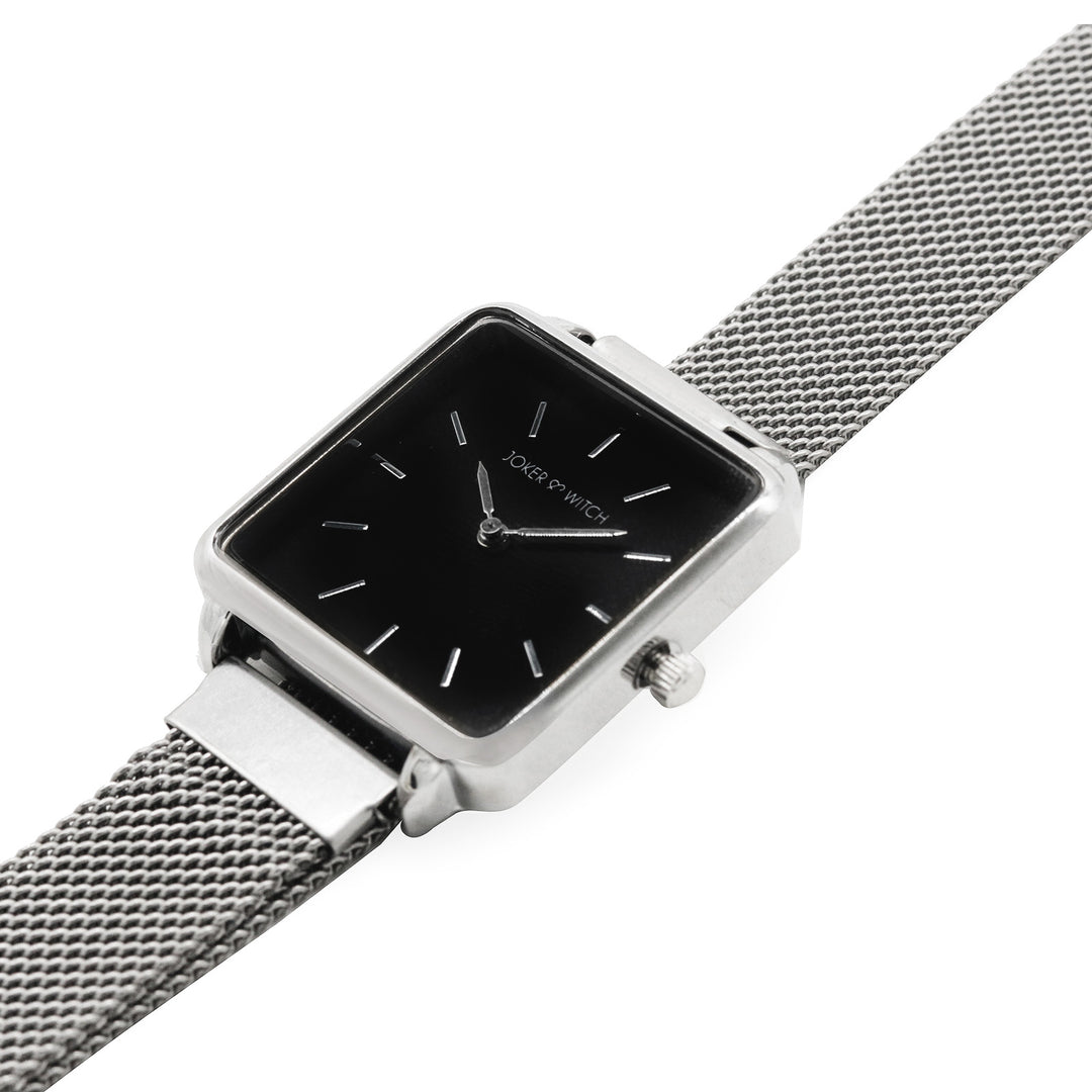 Vintage Black Small Square Dial Silver Magnetic Strap Women's Watch