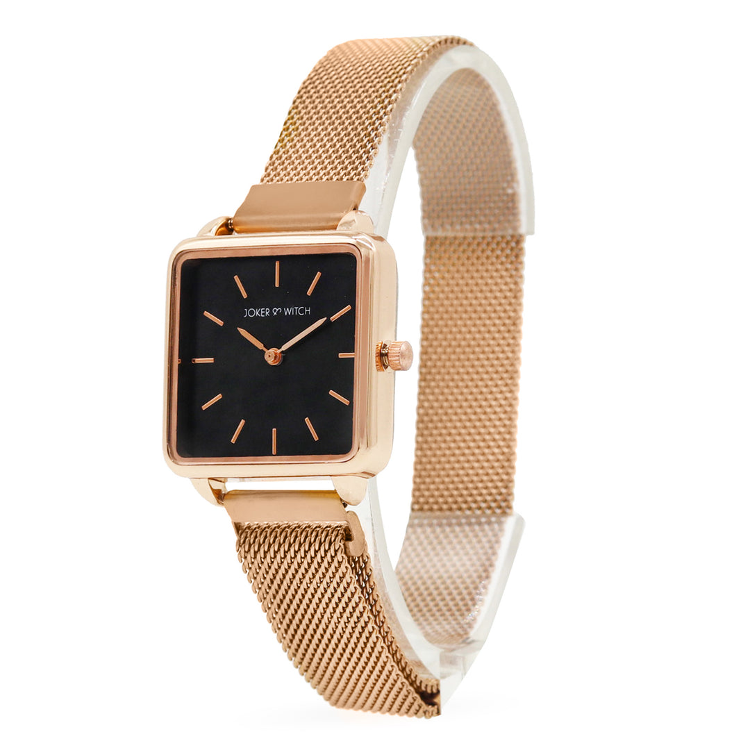 Vintage Black Small Square Dial Rose Gold Magnetic Strap Women's Watch
