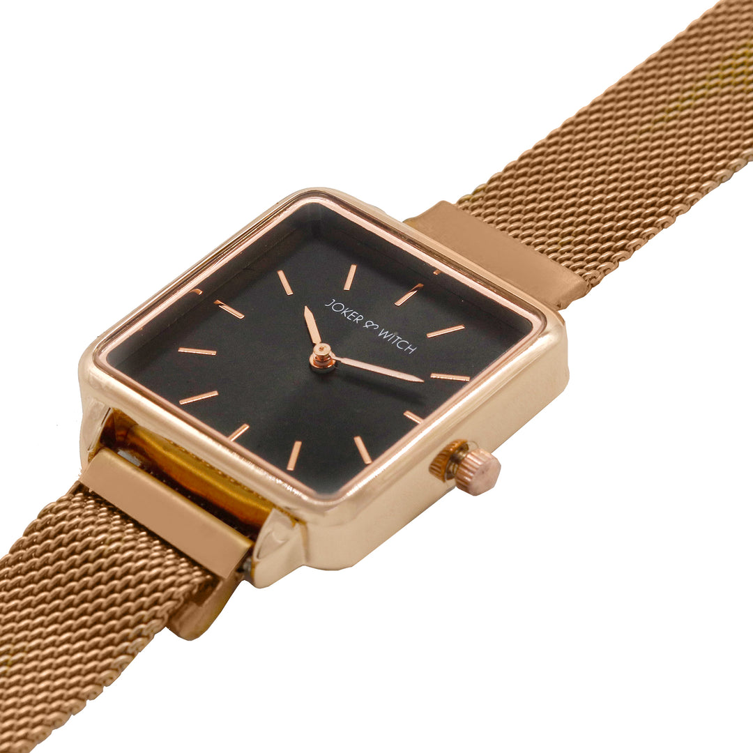 Vintage Black Small Square Dial Rose Gold Magnetic Strap Women's Watch