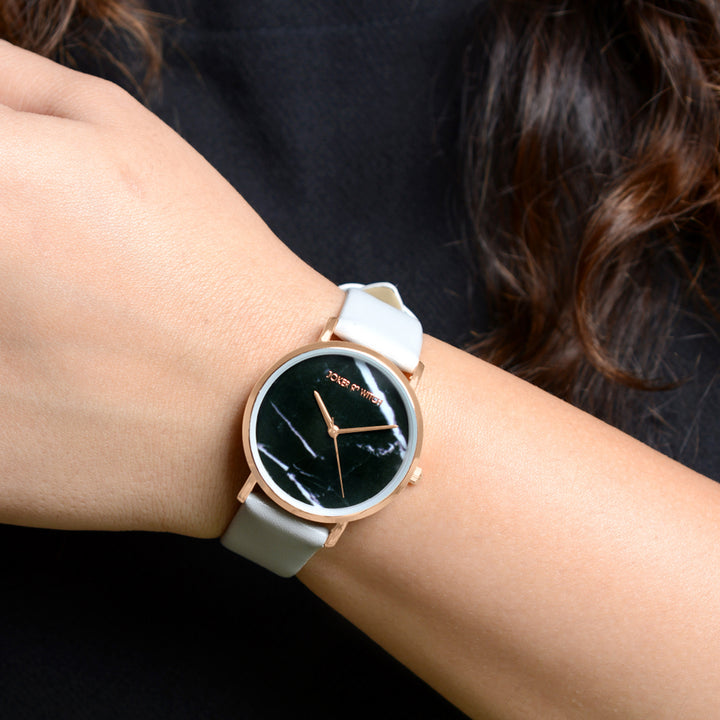 Hannah Black Medium Marble Dial Grey PU Strap Women's Watch