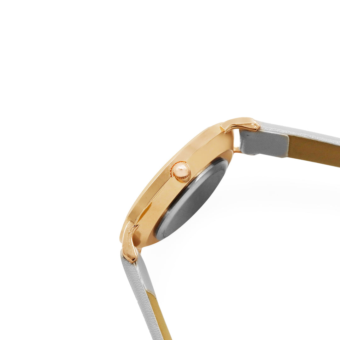 Hannah White Medium Marble Dial Grey PU Strap Women's Watch