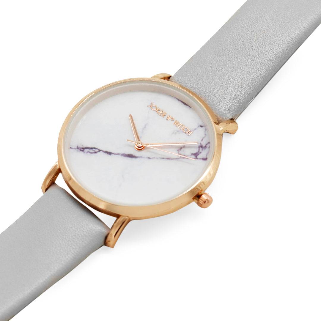 Hannah White Medium Marble Dial Grey PU Strap Women's Watch