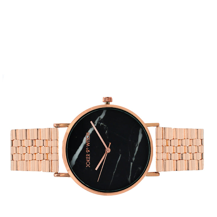April Black Medium Dial Rose Gold Linked Chain Strap Women's Watch