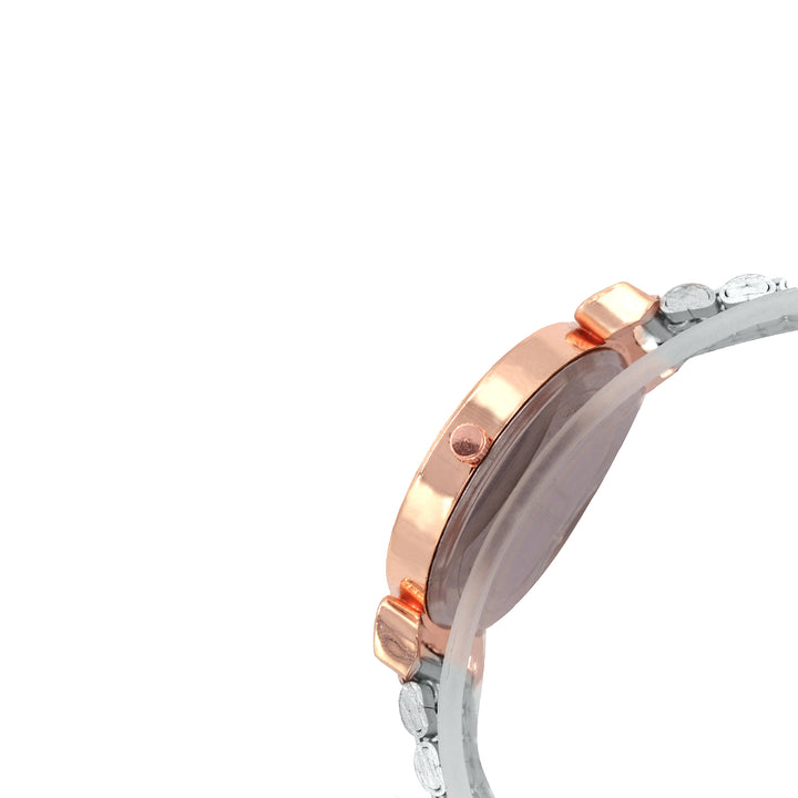 Fleur Black Large Dial Dual Tone Linked Chain Strap Women's Watch