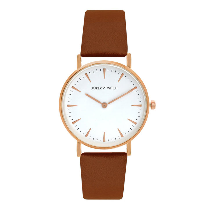 Ines White Medium Dial Tan PU Strap Women's Watch