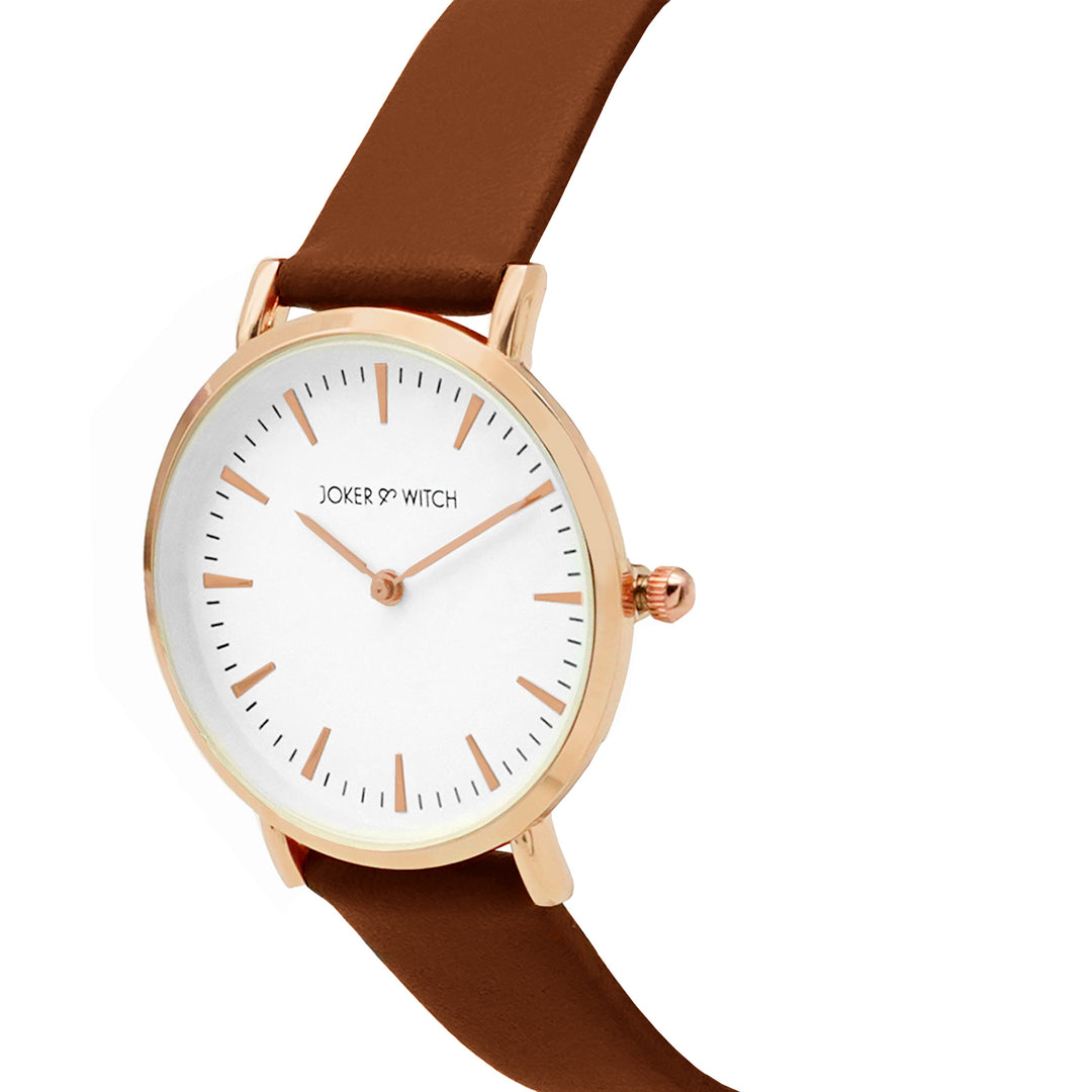 Ines White Medium Dial Tan PU Strap Women's Watch