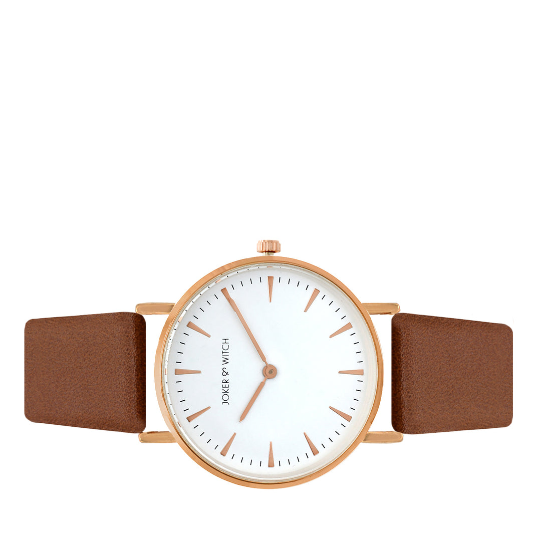 Ines White Medium Dial Tan PU Strap Women's Watch