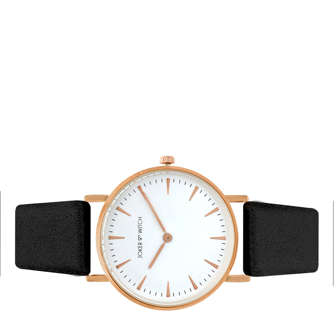 Ines White Medium Dial Black PU Strap Women's Watch