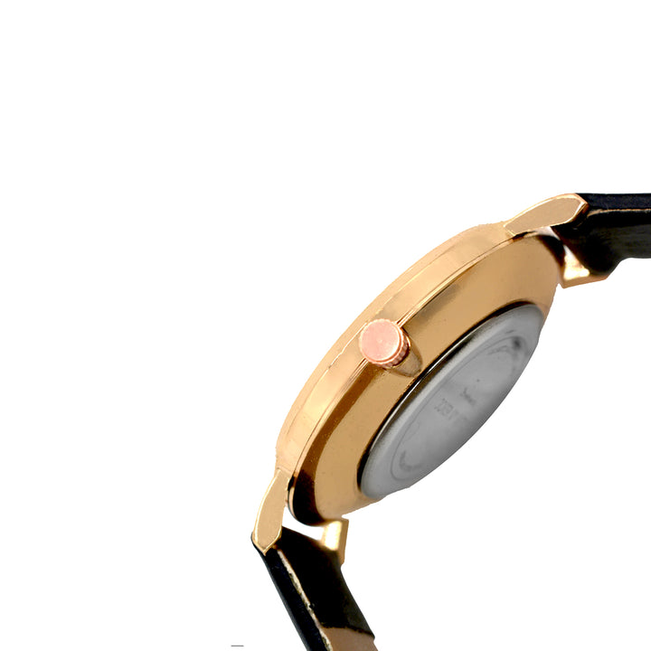 Ines Rose Gold Black Medium Dial PU Strap Women's Watch