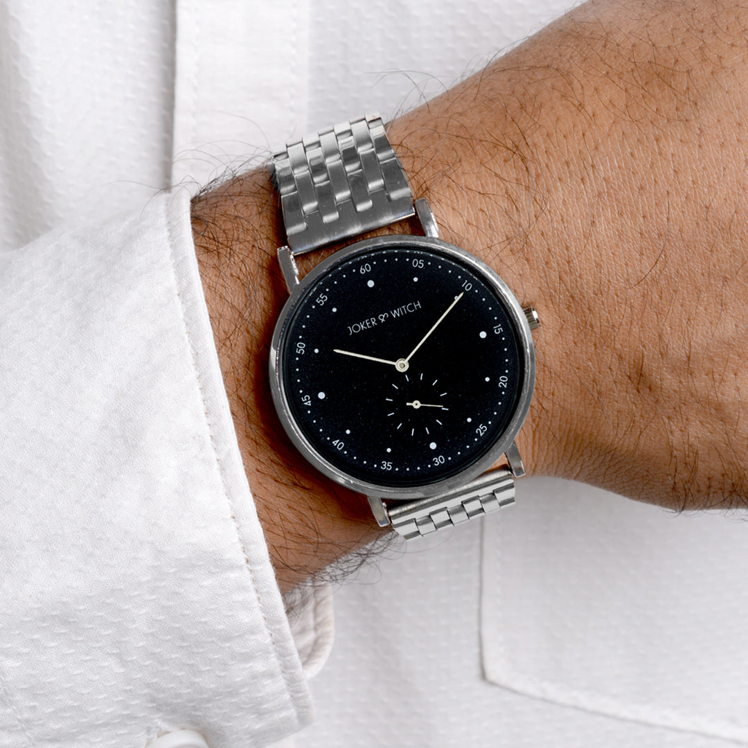 Drake Black Large Dial Silver Linked Chain Strap Men's Watch