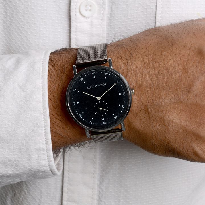 Drake Black Large Dial Gunmetal Mesh Strap Men's Watch