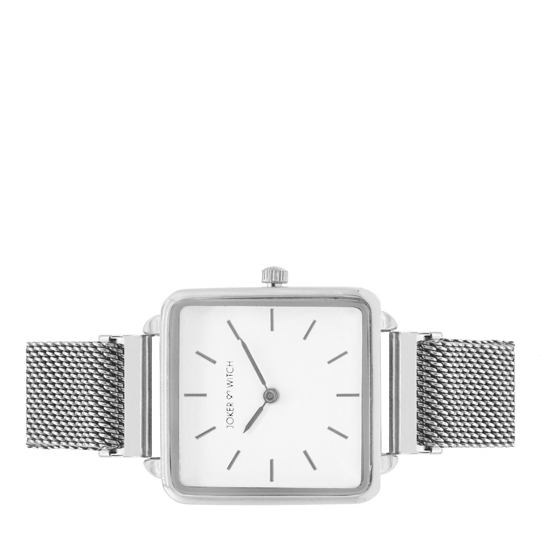 Vintage White Small Square Dial Silver Magnetic Strap Women's Watch