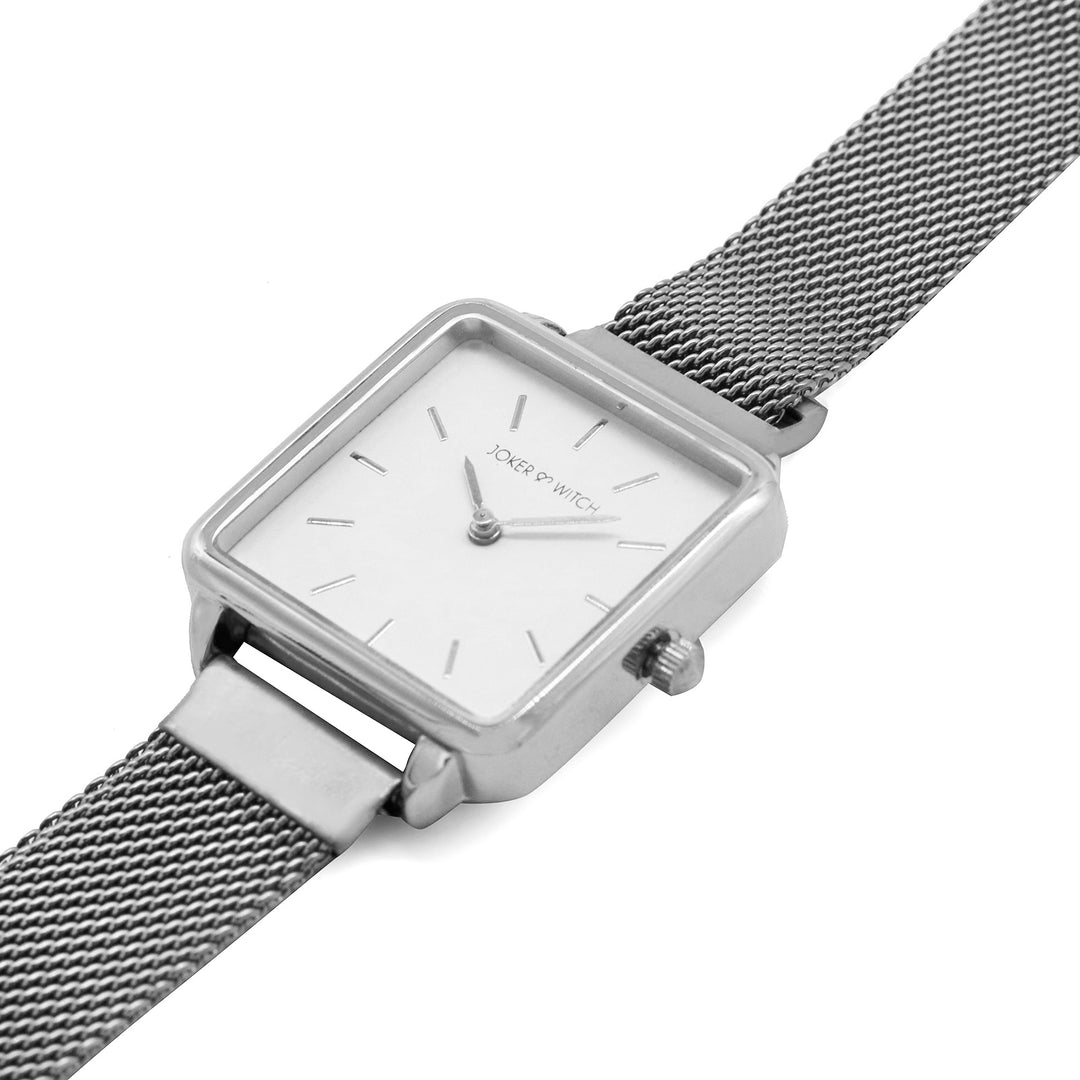 Vintage White Small Square Dial Silver Magnetic Strap Women's Watch