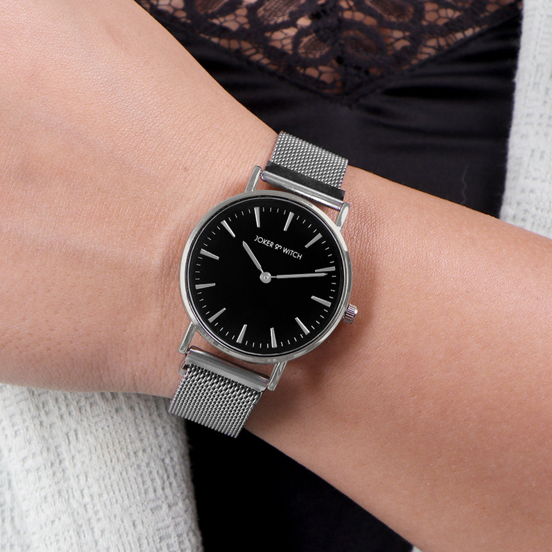 Ivy Black Medium Dial Silver Magnetic Strap Women's Watch