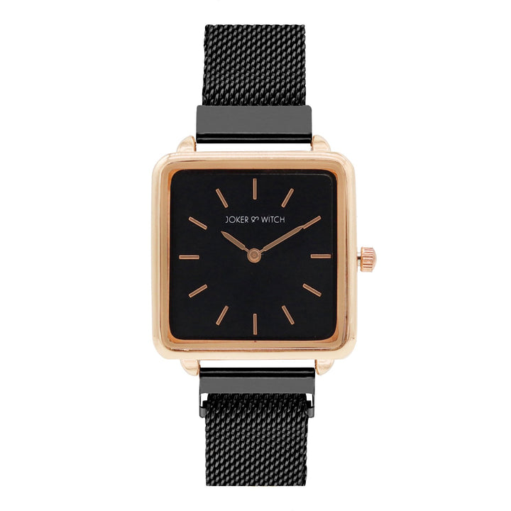 Vintage Rose Gold Black Small Square Dial Magnetic Strap Women's Watch