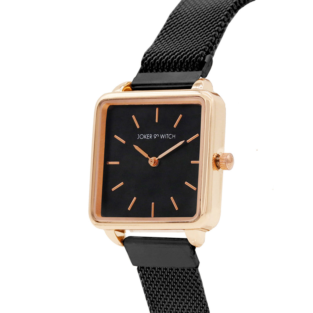 Vintage Rose Gold Black Small Square Dial Magnetic Strap Women's Watch