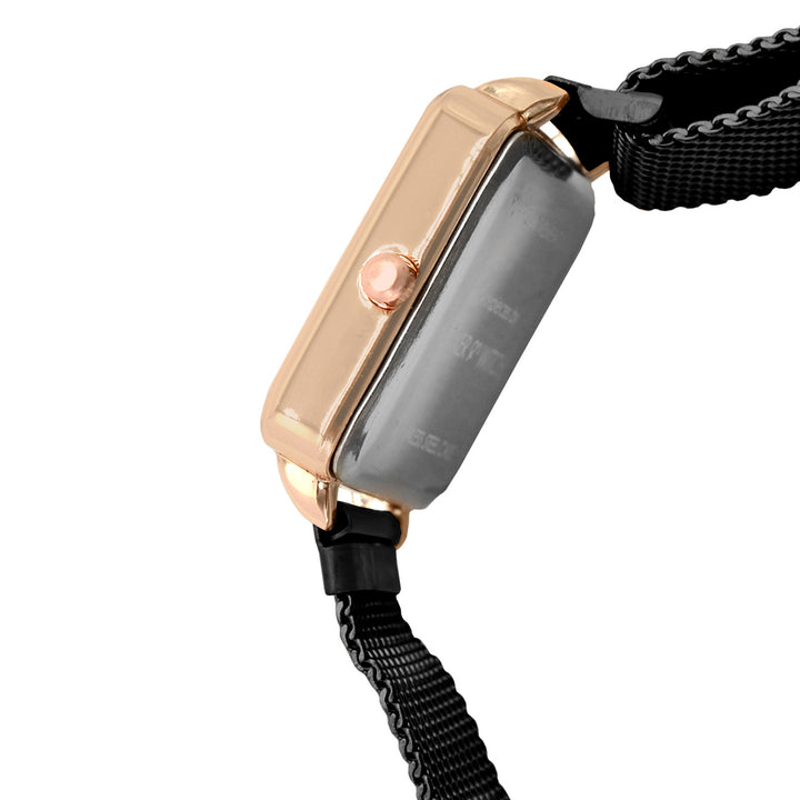 Vintage Rose Gold Black Small Square Dial Magnetic Strap Women's Watch