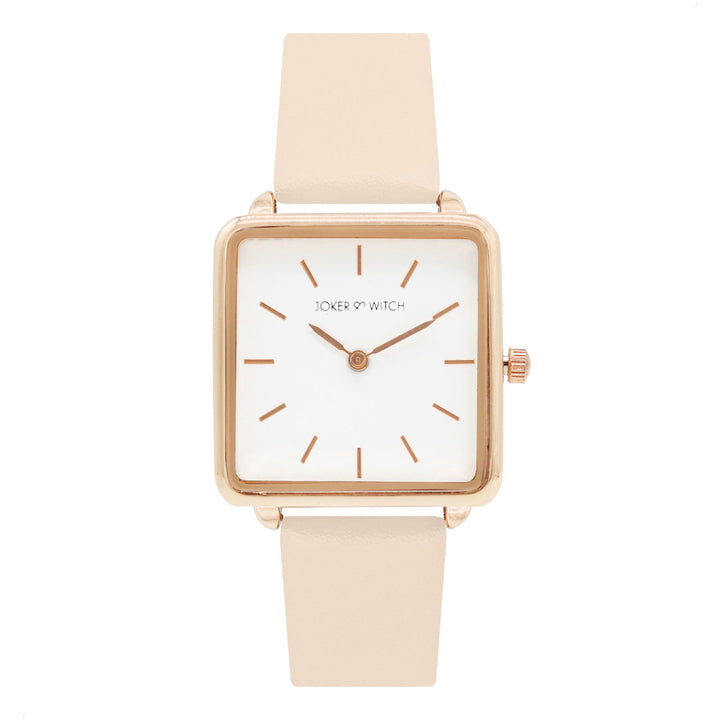 Emily White Small Square Dial Pink PU Strap Women's Watch