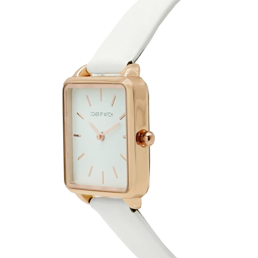 Emily White Small Square Dial PU Strap Women's Watch