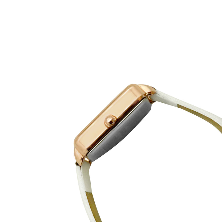 Emily White Small Square Dial PU Strap Women's Watch