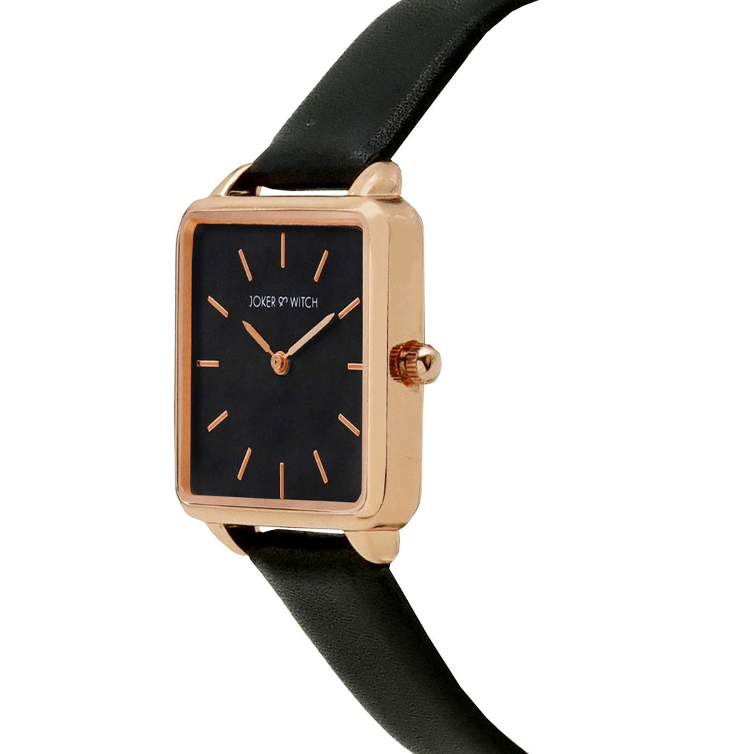Emily Rose Gold Black Small Square Dial PU Strap Women's Watch