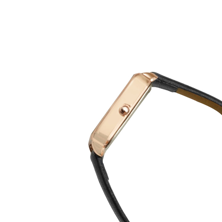 Emily Rose Gold Black Small Square Dial PU Strap Women's Watch