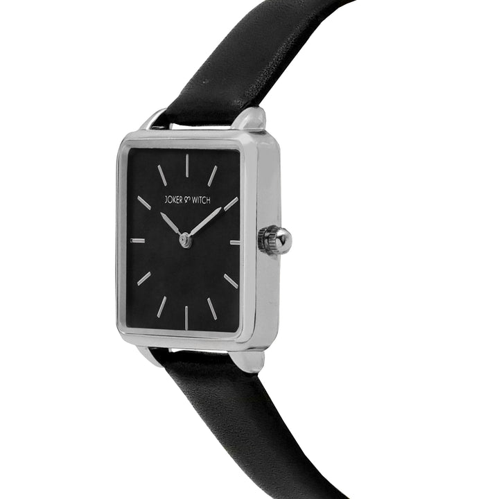 Emily Silver Black Small Square Dial PU Strap Women's Watch