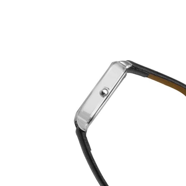 Emily Silver Black Small Square Dial PU Strap Women's Watch