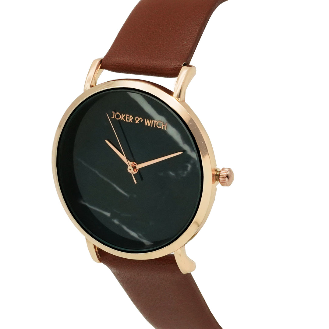 Giselle Black Medium Marble Dial Brown PU Strap Women's Watch