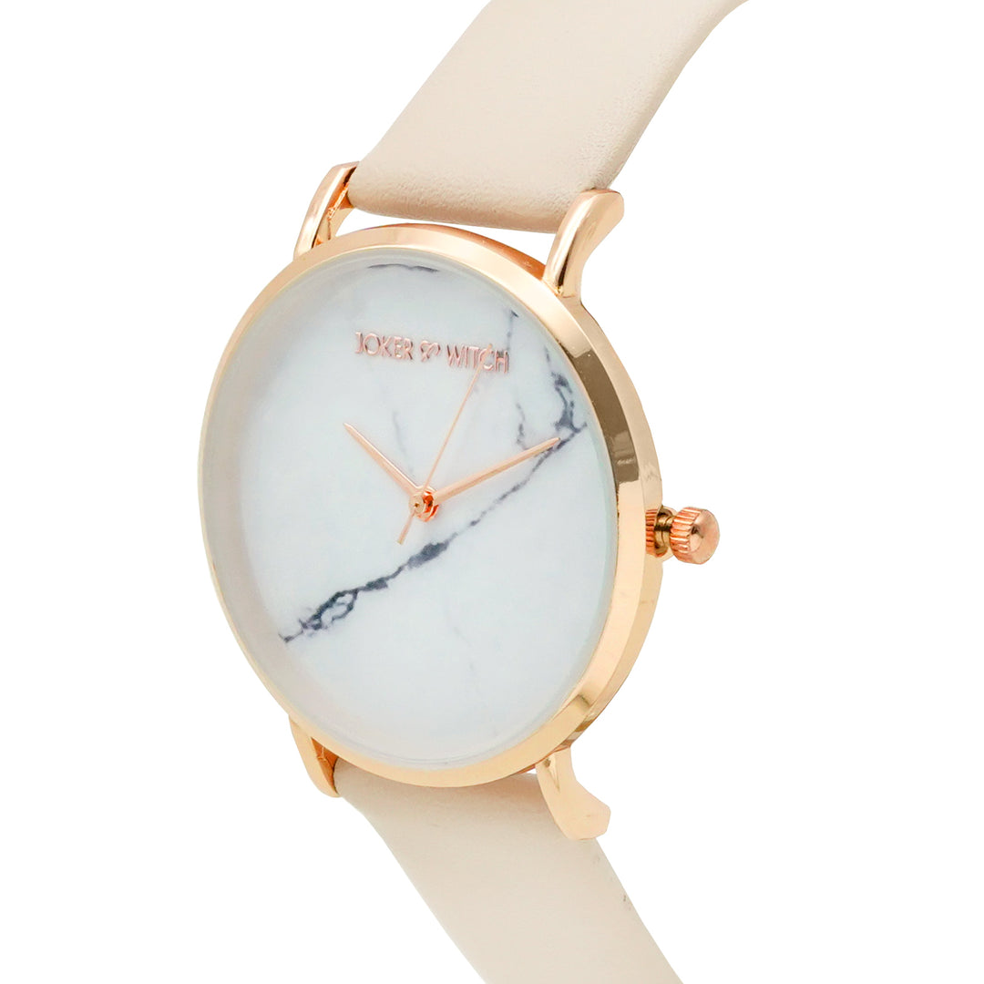 Hannah White Medium Marble Dial Pink PU Strap Women's Watch