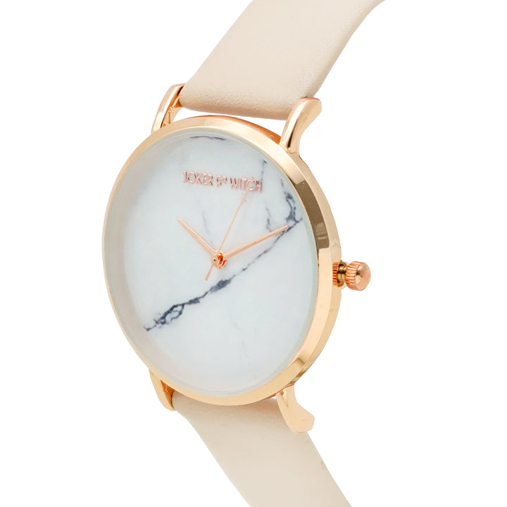 Hannah White Medium Marble Dial Pink PU Strap Women's Watch