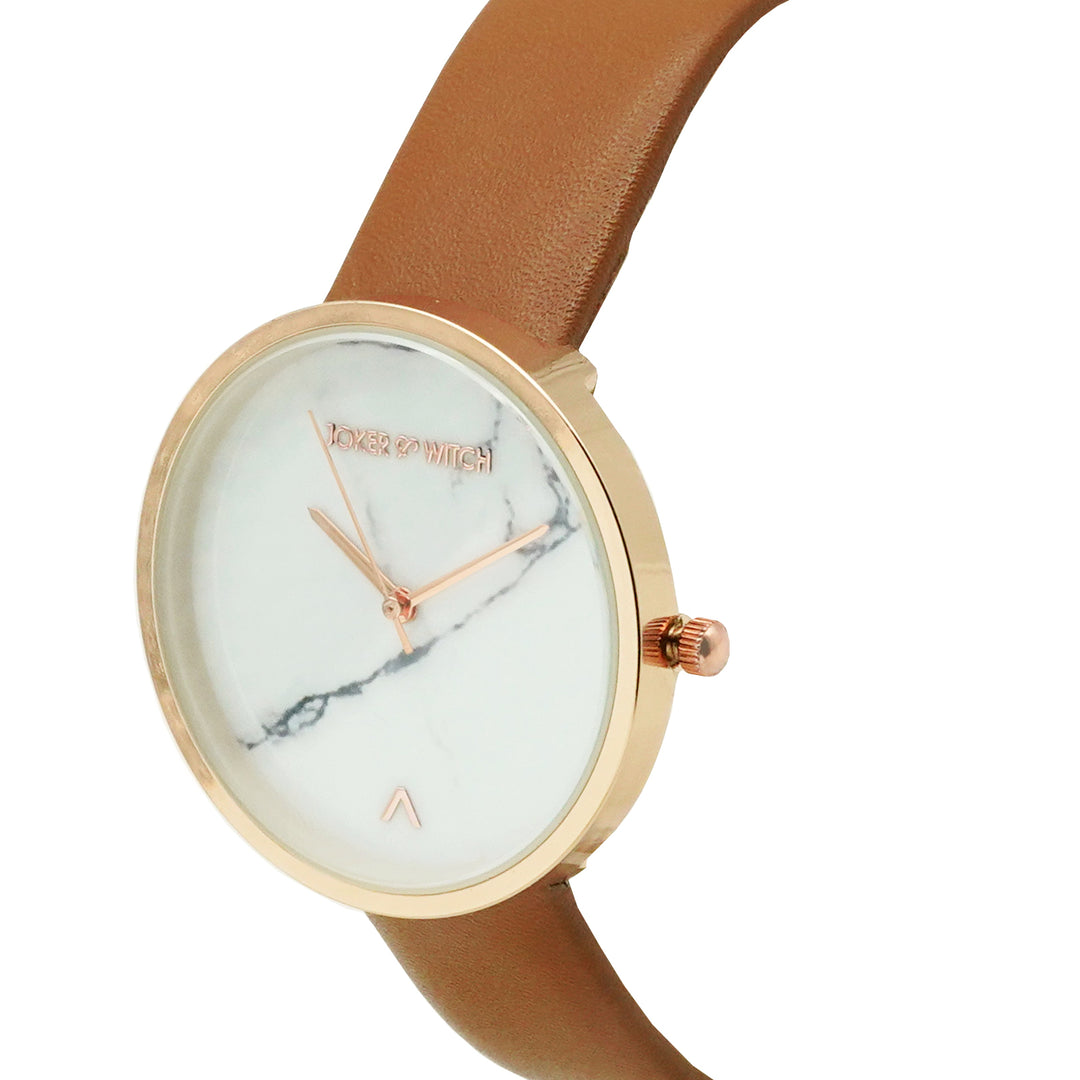 Hailey White Large Marble Dial Tan PU Strap Women's Watch