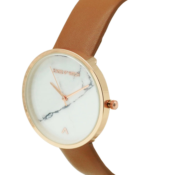 Hailey White Large Marble Dial Tan PU Strap Women's Watch