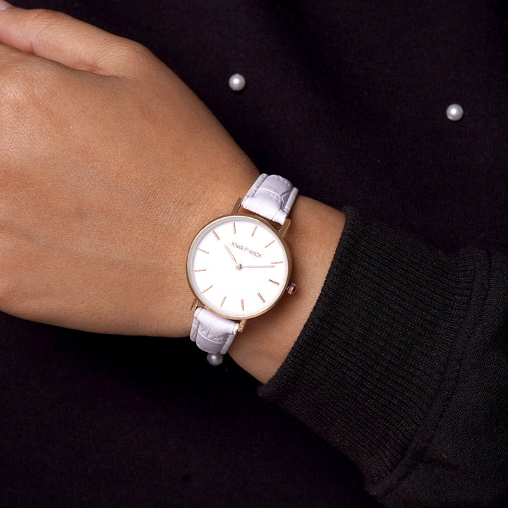 Ariana White Medium Dial White Croc Strap Women's Watch