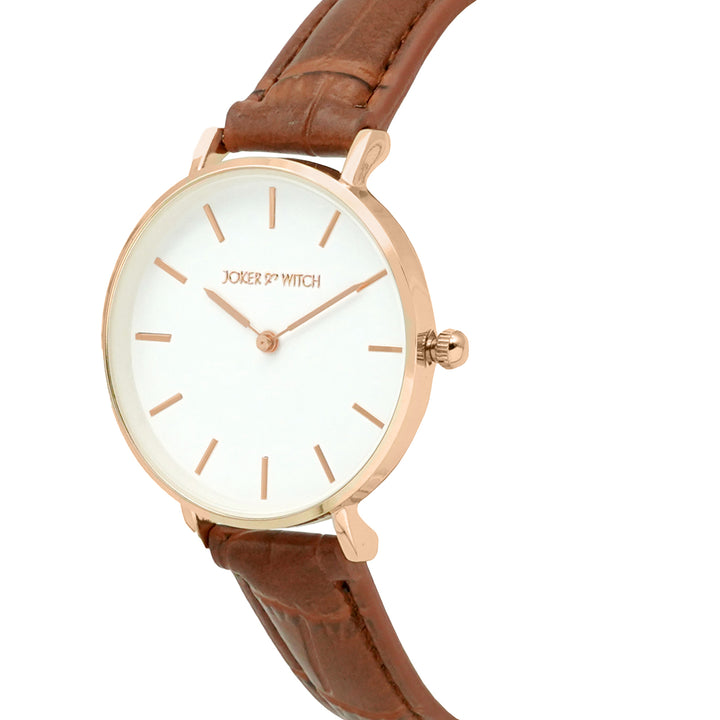 Ariana White Medium Dial Brown Croc Strap Women's Watch
