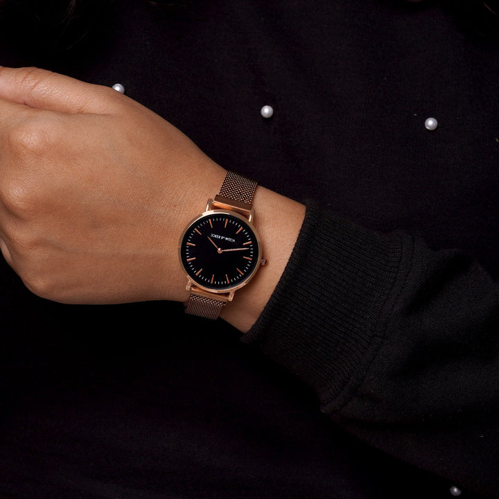 Ivy Black Medium Dial Rose Gold Magnetic Strap Women's Watch