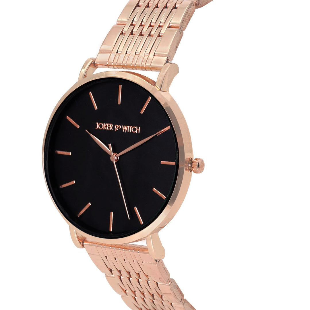 Signature Black Large Dial Rose Gold Linked Chain Strap Women's Watch
