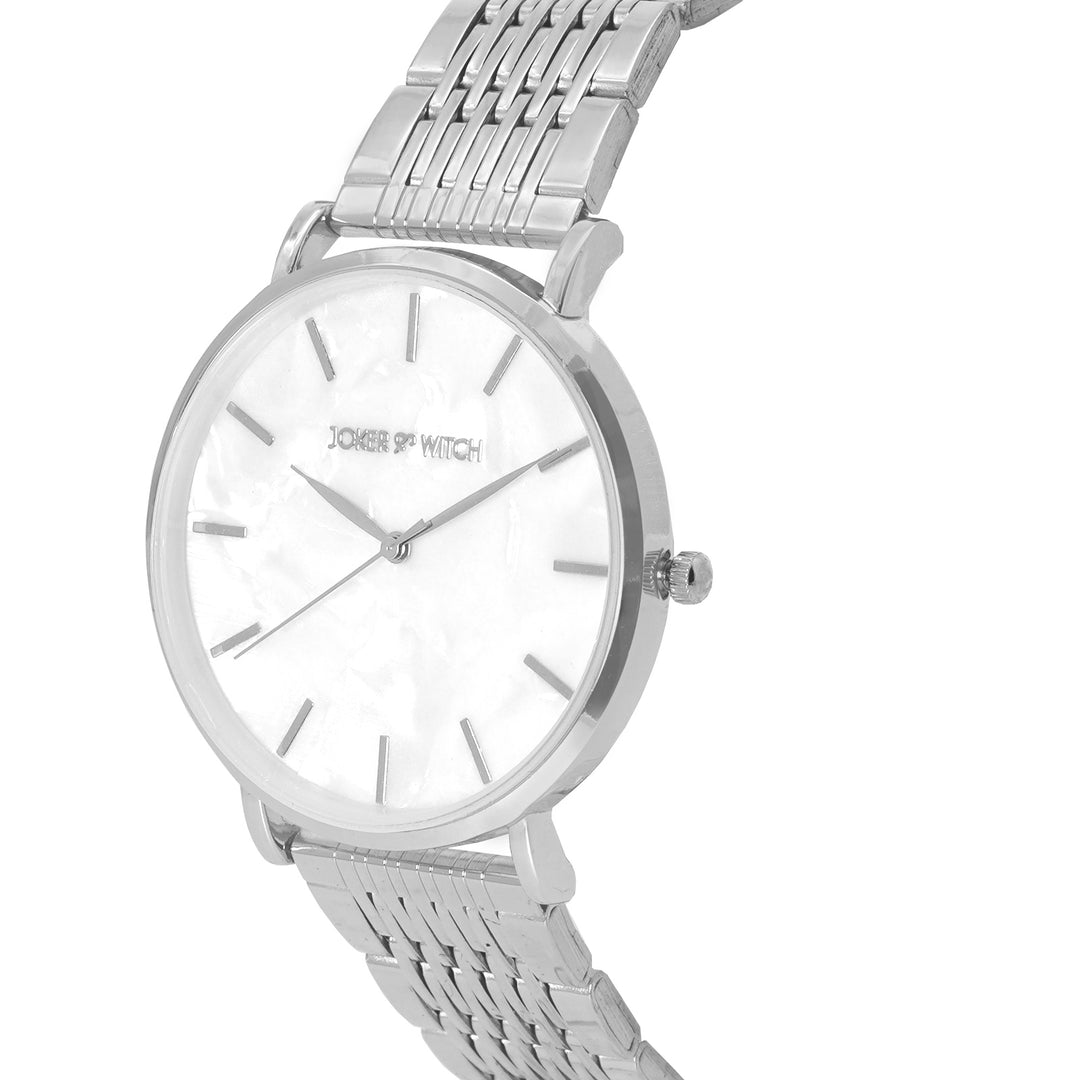 Signature Black MOP Large Dial Silver Linked Chain Strap Women's Watch