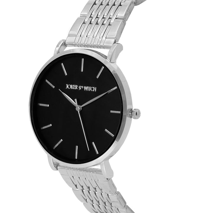 Signature Black Large Dial Silver Linked Chain Strap Women's Watch