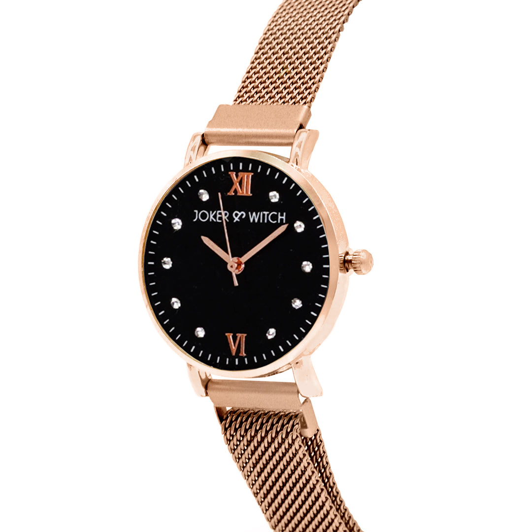 Mini Lexi Black Small Dial Rose Gold Magnetic Strap Women's Watch
