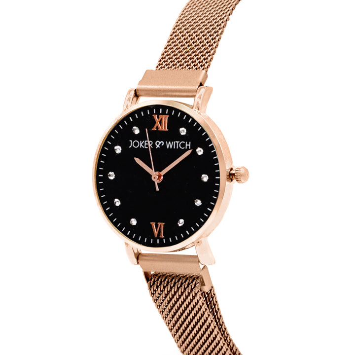 Mini Lexi Black Small Dial Rose Gold Magnetic Strap Women's Watch