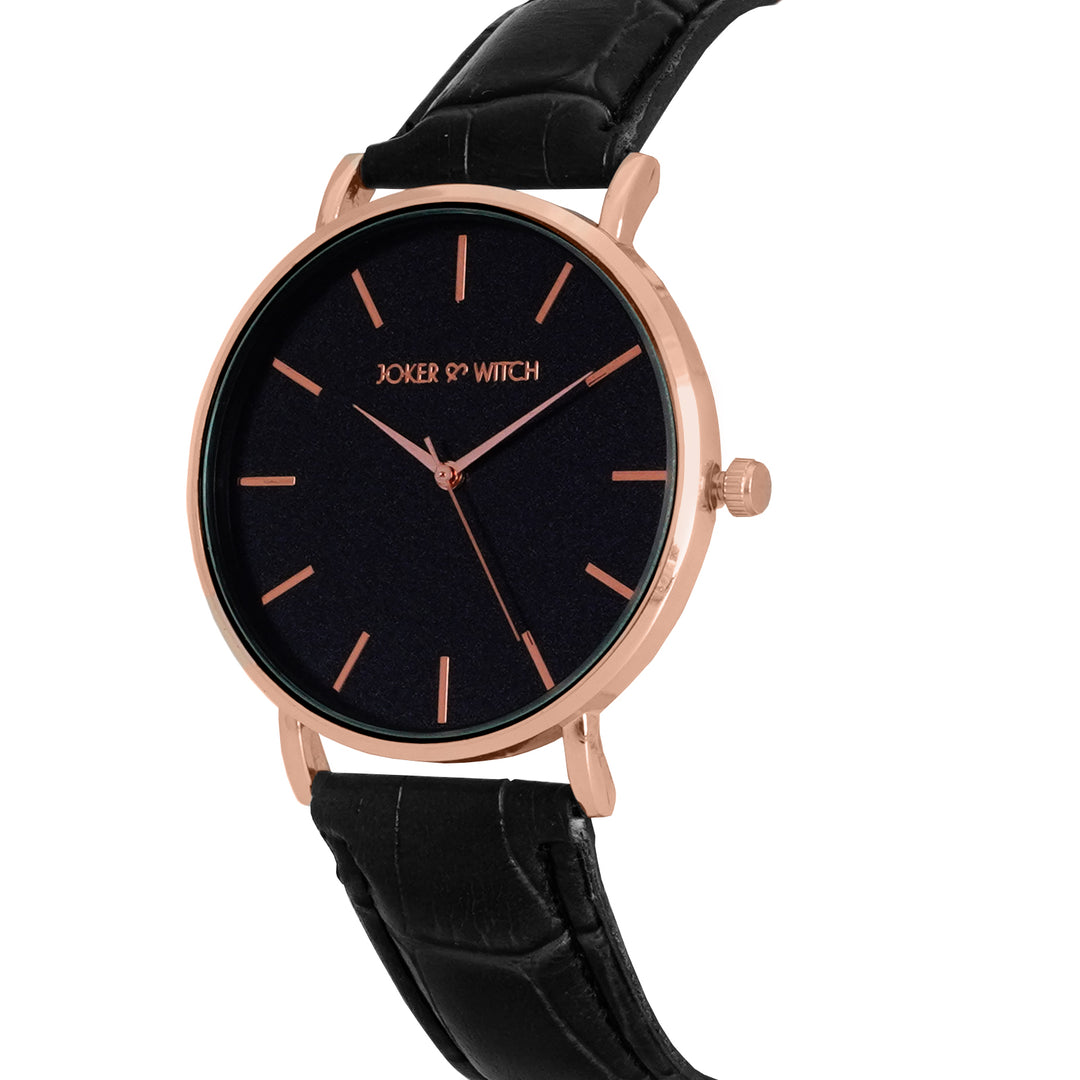 Paul Black Large Dial Croc Strap Men's Watch