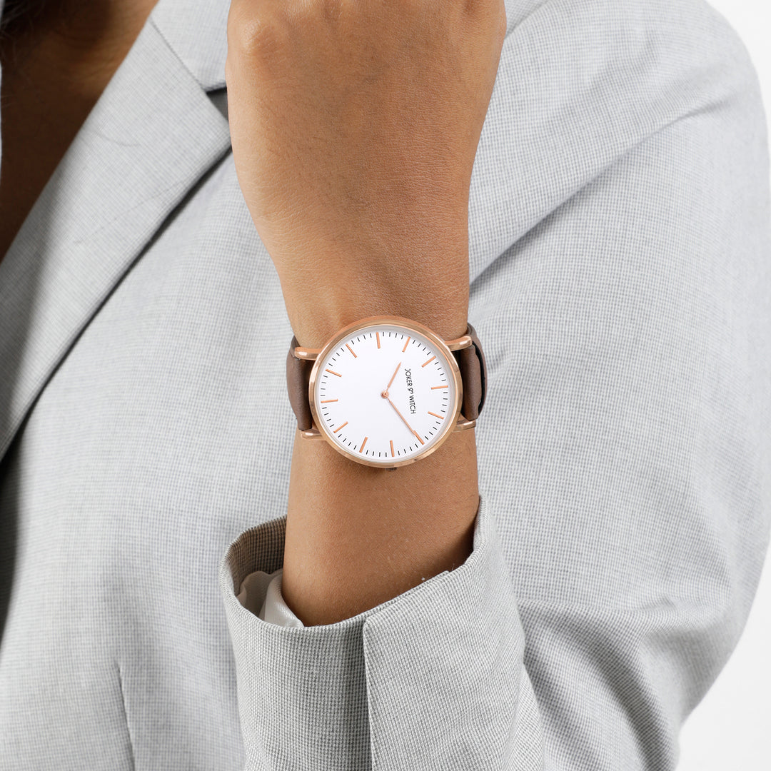 Hope White Large Dial Brown PU Strap Women's Watch