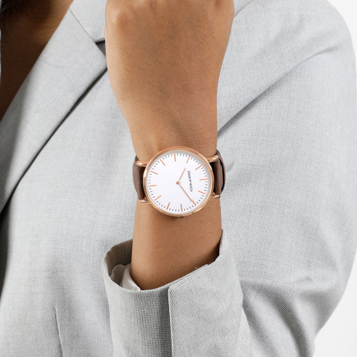 Hope White Large Dial Brown PU Strap Women's Watch