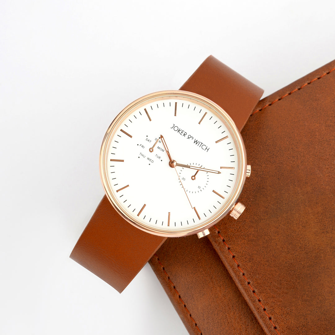 Shop online Miami White Dial Tan PU Strap Watch by Joker and