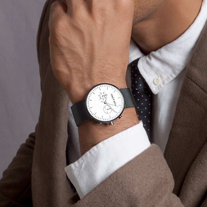 Miami White Large Dial Black Mesh Strap Men's Watch